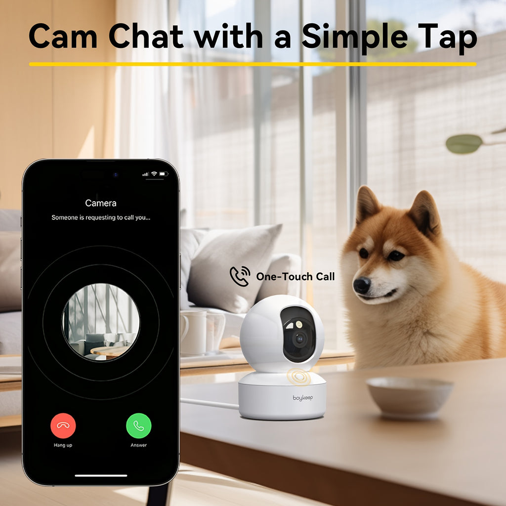 2PCS BoyKeep 5g/2.4ghz WiFi Smart Camera, High-definition Indoor Safety Monitor, Special Safety Camera For Babies And Pets, 360° Panoramic Surveillance Video, Night Vision, Two-way Calls, Memory Card And Cloud Storage, K30