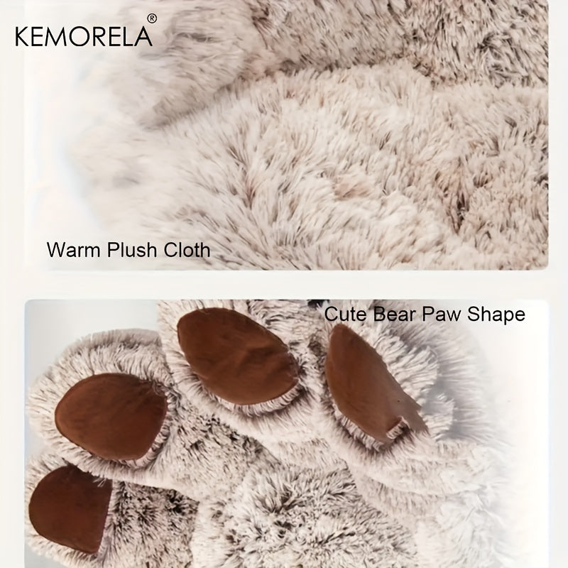 [KEMORELA Plush Pet Bed] KEMORELA Soft Bear Paw-Shaped Plush Pet Bed | Non-Slip Bottom, Polyester & Polyester Fiber Fill, Cozy Warm Cat & Dog Bed for Small Pets, Cute Animal-Themed Home Decor