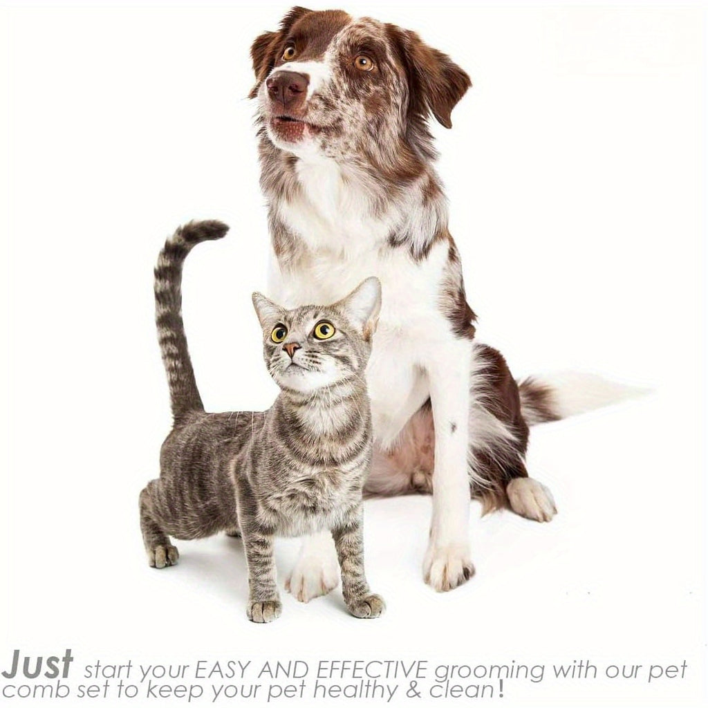 4pcs Flea & Lice Comb Set for Dogs and Cats - Stainless Steel, Blue, Double-Sided with Round Teeth, Ergonomic Handle, Professional Pet Grooming Tools, Ideal for All Pet Sizes, Pet Hygiene Essentials|Doublesided Comb|Durable P