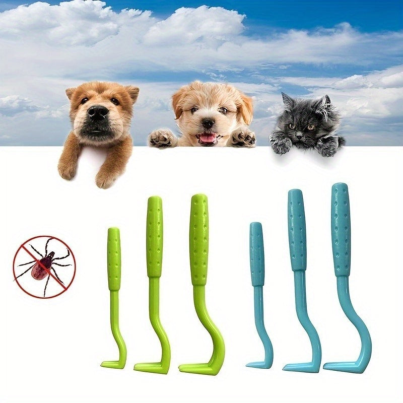 3-Pack Plastic Flea Removal Tools, Tick Hooks for Dogs and Cats, Pet Lice and Tick Remover Set for Home and Pet Hygiene, Uncharged - for Cats and Other Pets