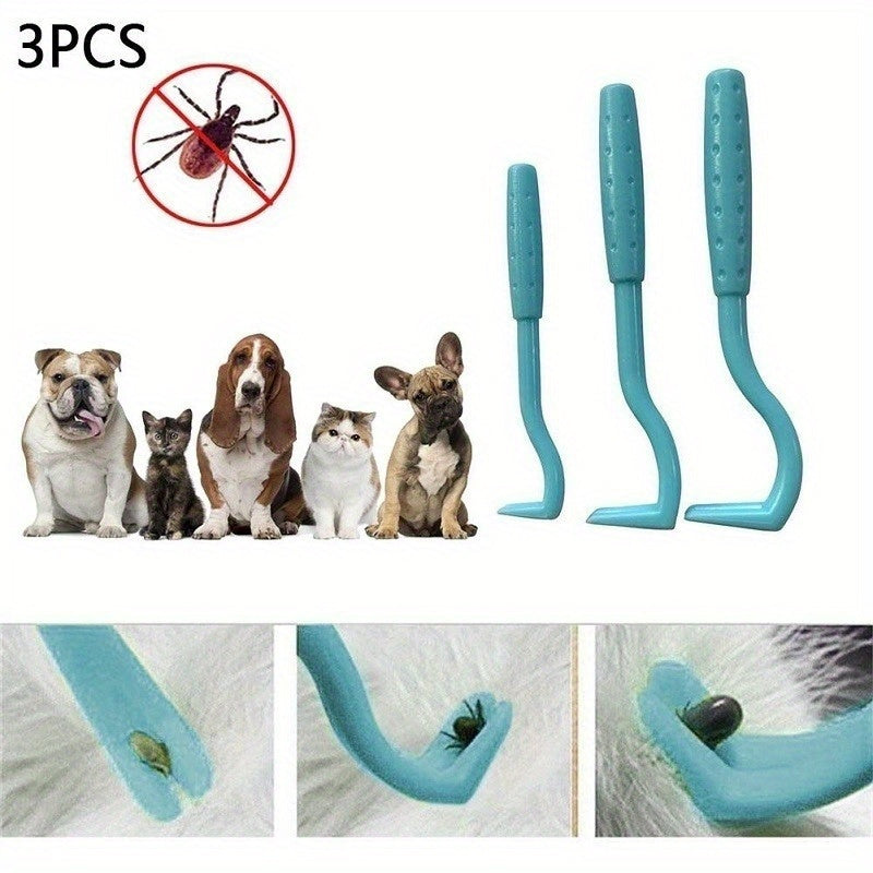 3-Pack Plastic Flea Removal Tools, Tick Hooks for Dogs and Cats, Pet Lice and Tick Remover Set for Home and Pet Hygiene, Uncharged - for Cats and Other Pets