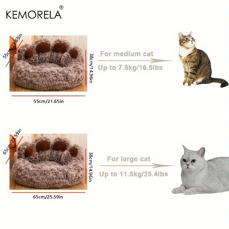 [KEMORELA Plush Pet Bed] KEMORELA Soft Bear Paw-Shaped Plush Pet Bed | Non-Slip Bottom, Polyester & Polyester Fiber Fill, Cozy Warm Cat & Dog Bed for Small Pets, Cute Animal-Themed Home Decor