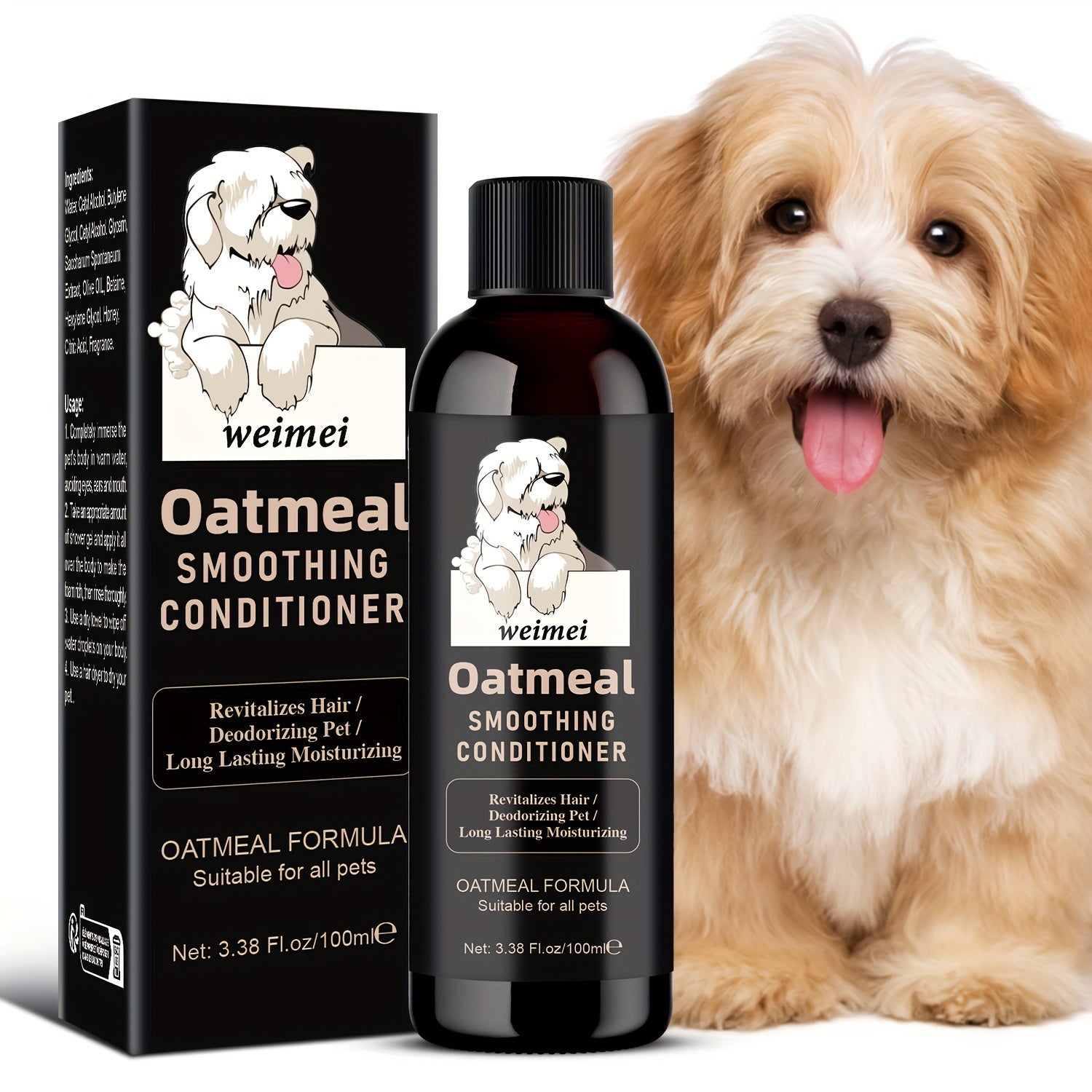 1pc Weimei Oatmeal Smoothing Conditioner For Dogs, 100ml (3.38 Fl Oz) - Revitalizing Hair Deodorizing Pet Formula With Natural Ingredients, Suitable For All Pets, Safe For Sensitive Skin