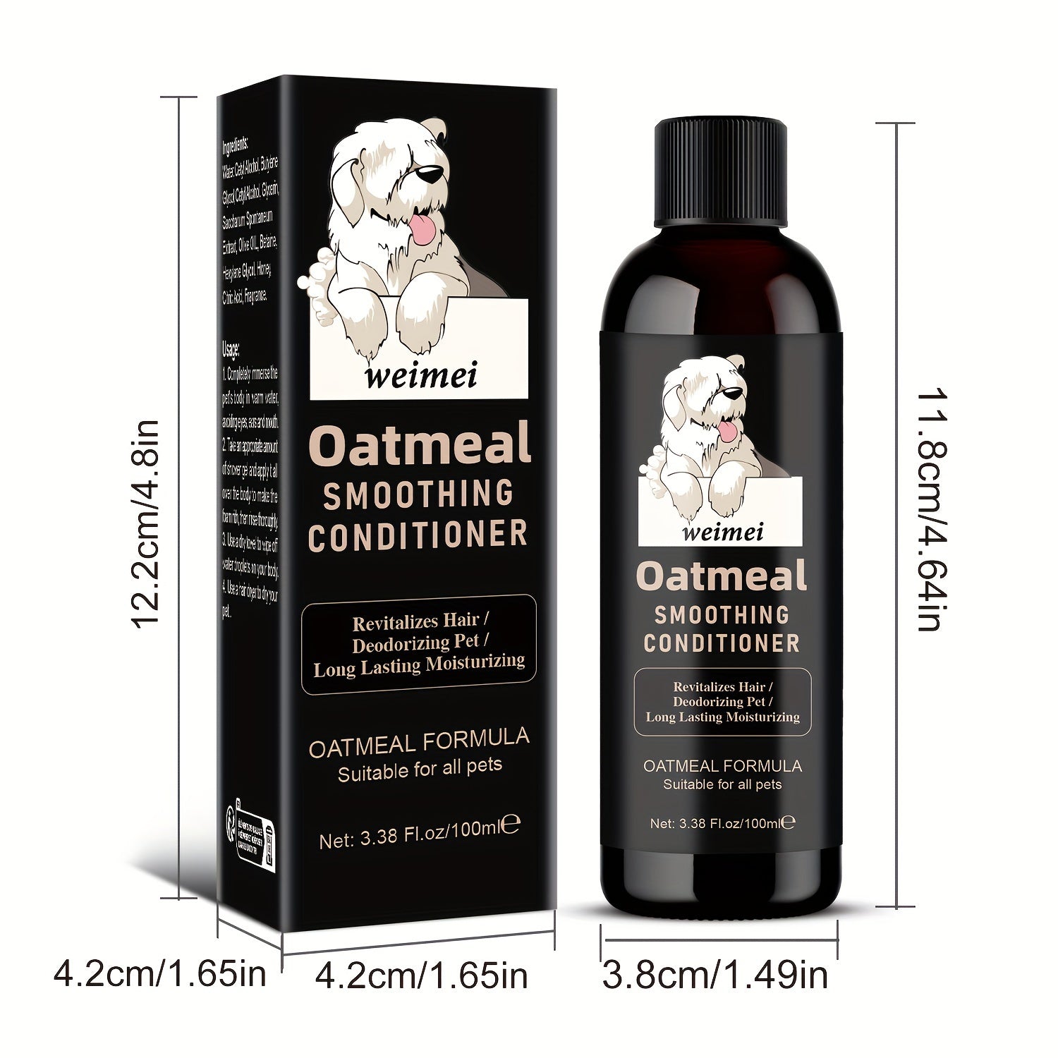 1pc Weimei Oatmeal Smoothing Conditioner For Dogs, 100ml (3.38 Fl Oz) - Revitalizing Hair Deodorizing Pet Formula With Natural Ingredients, Suitable For All Pets, Safe For Sensitive Skin