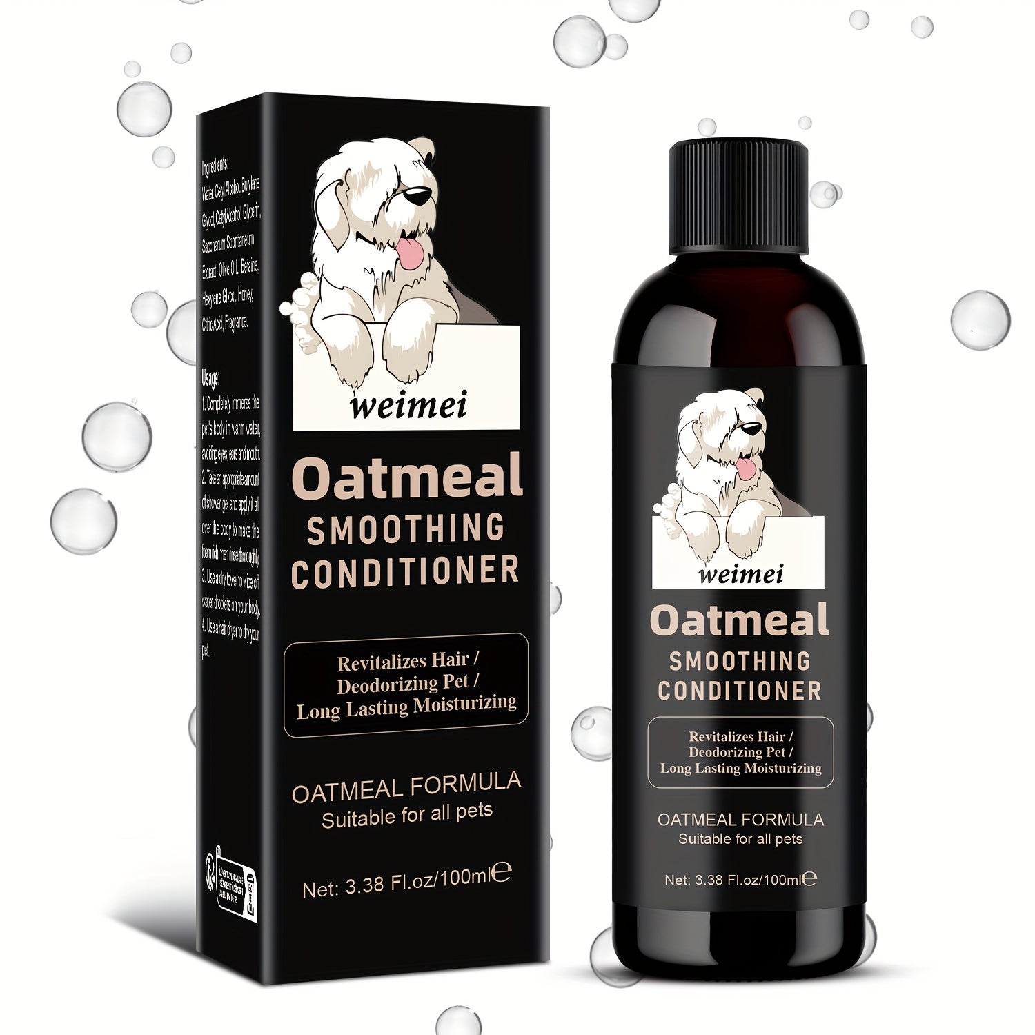 1pc Weimei Oatmeal Smoothing Conditioner For Dogs, 100ml (3.38 Fl Oz) - Revitalizing Hair Deodorizing Pet Formula With Natural Ingredients, Suitable For All Pets, Safe For Sensitive Skin