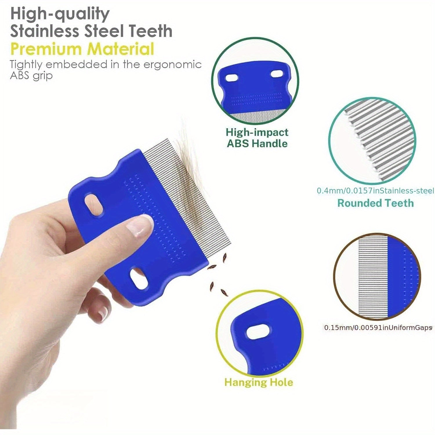 4pcs Flea & Lice Comb Set for Dogs and Cats - Stainless Steel, Blue, Double-Sided with Round Teeth, Ergonomic Handle, Professional Pet Grooming Tools, Ideal for All Pet Sizes, Pet Hygiene Essentials|Doublesided Comb|Durable P