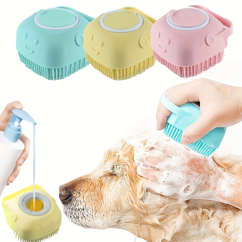 1pc Pet Hair Washing System with Built-in Storage - Dog & Cat Shower Bath Brush with Massager Bristles, Non-Toxic & Easy-Clean Design, Ergonomic Handle & Detachable Top for Wet/ Bathing - Ideal for /Medium Pets, Sensitive Lig