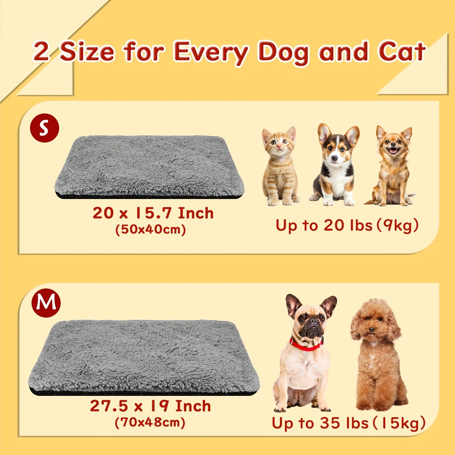 Super Soft Self Warming Cat Bed, Thermal Dog Crate Bed Mat For Sleeping, Washable Anti-Slip Pet Kennel Pad For Small Medium Cats Dogs Puppy Kitten Indoor Outdoor