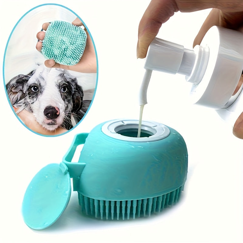 1pc Pet Hair Washing System with Built-in Storage - Dog & Cat Shower Bath Brush with Massager Bristles, Non-Toxic & Easy-Clean Design, Ergonomic Handle & Detachable Top for Wet/ Bathing - Ideal for /Medium Pets, Sensitive Lig