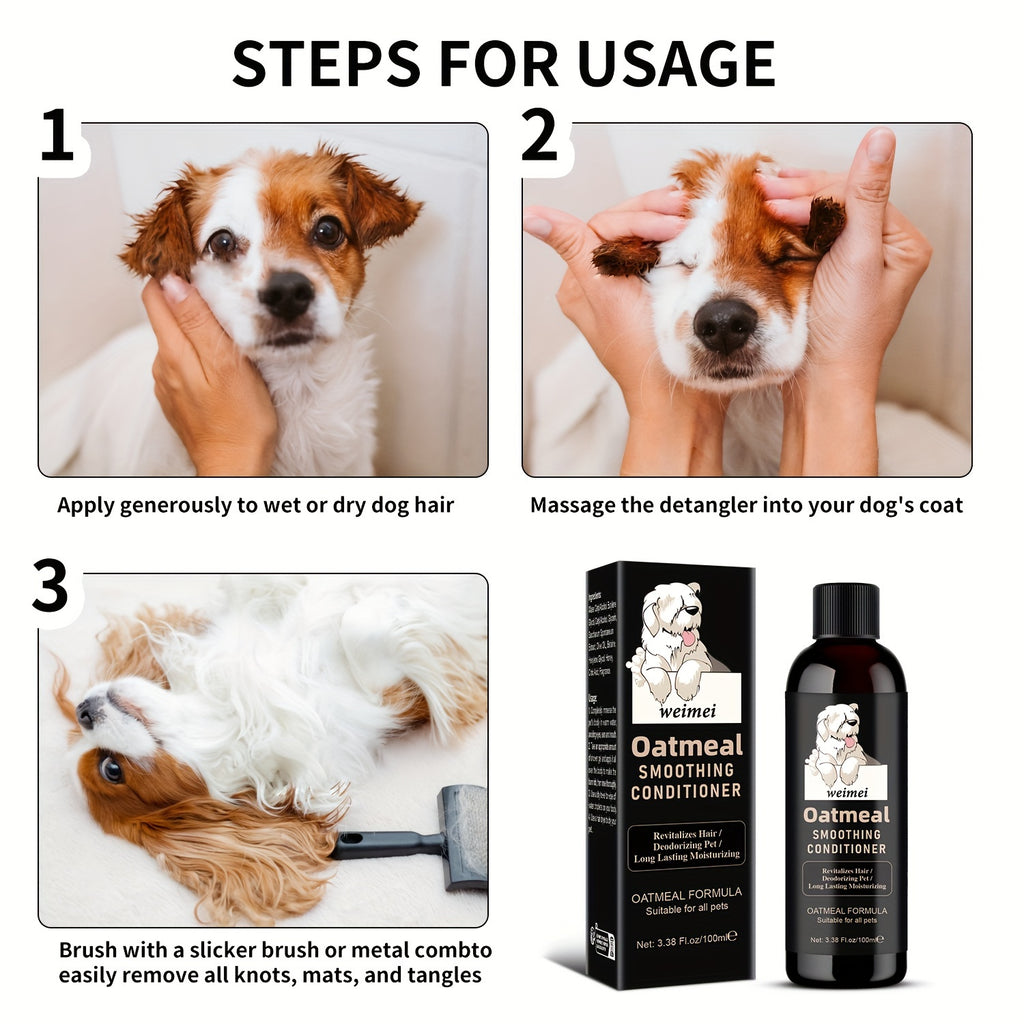 1pc Weimei Oatmeal Smoothing Conditioner For Dogs, 100ml (3.38 Fl Oz) - Revitalizing Hair Deodorizing Pet Formula With Natural Ingredients, Suitable For All Pets, Safe For Sensitive Skin